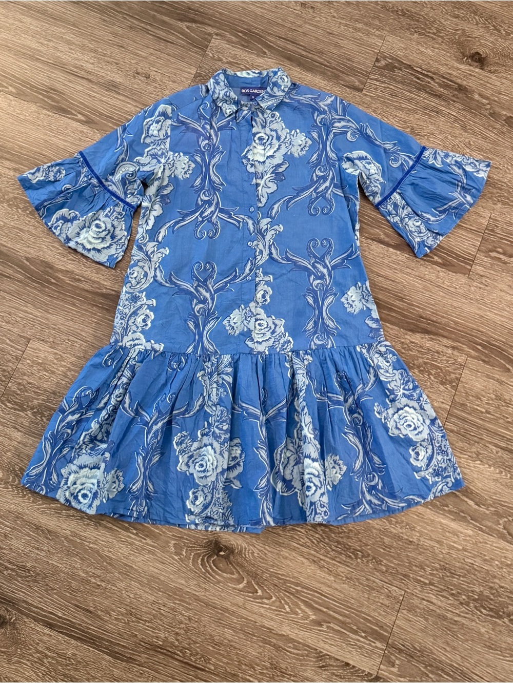 Ro’s Garden Blue Floral Shirt Dress